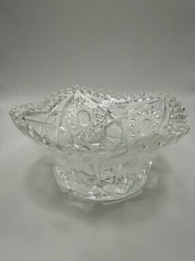 Antique LE Smith American Brilliant CUT GLASS SMALL BOWL Starburst S Marked EAPG